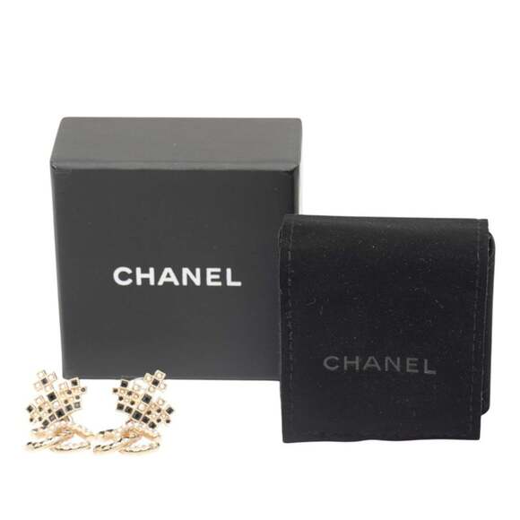 CHANEL Gold Pearl Logo Earrings